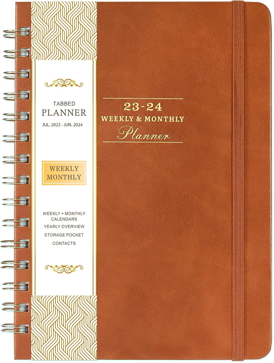 Planner 2023-2024 - July 2023 - June 2024 Weekly & Monthly Planner, 6.3" x 8.4", 12 Monthly Tabs, Academic Planner 2023-2024 with Flexible Hardcover, Twin-wire Binding, Brown, Perfect Life Assistant