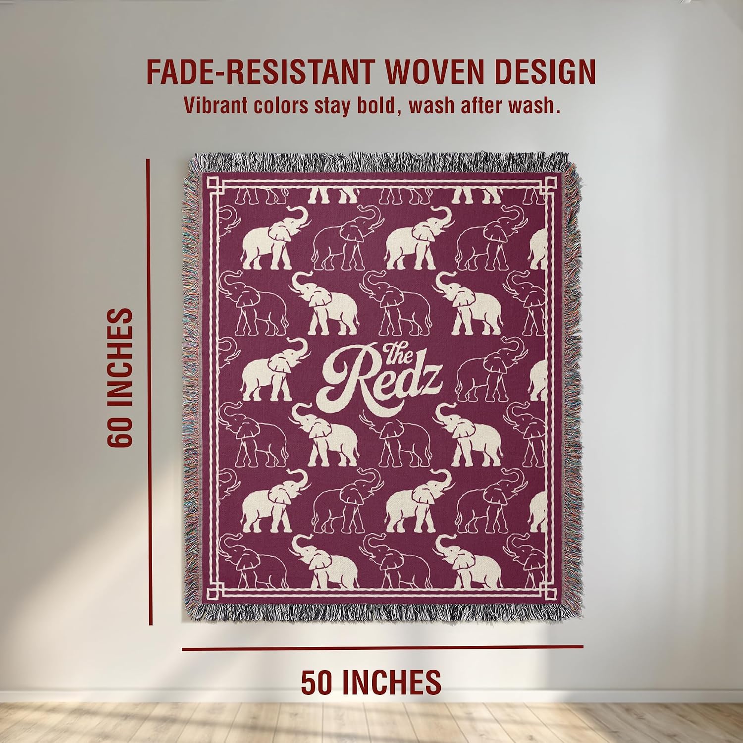 Delta Sigma Theta Paraphernalia - Official Vendor - Woven Tapestry - Elephant Repeat Design - 50 x 60 Inches