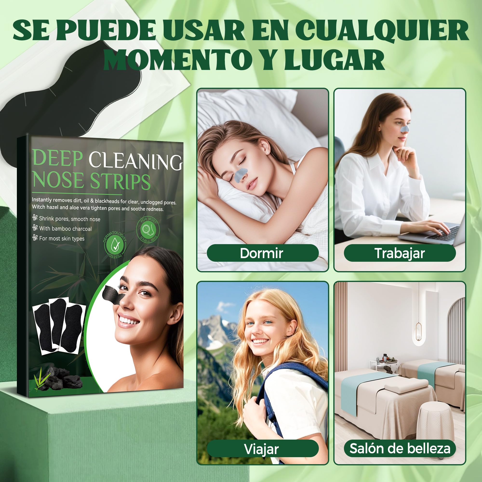 HuakChai 80 Tiras Puntos Negros Nariz, Tiras de Carbón Activo para Limpieza Profunda de Poros, Elimina Espinillas y Exceso de Grasa, Cuidado Facial para Hombre y Mujer — view 8