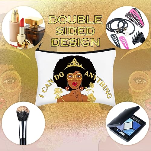 Miniatura 6 de Umigy 12 bolsas de maquillaje para niñas africanas, regalos africanos, arte afro melanina, bolsas de lona para cosméticos, divertidas y bonitas,