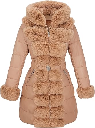 Risissida women puffer coat/parka with long fur collar hooded win…