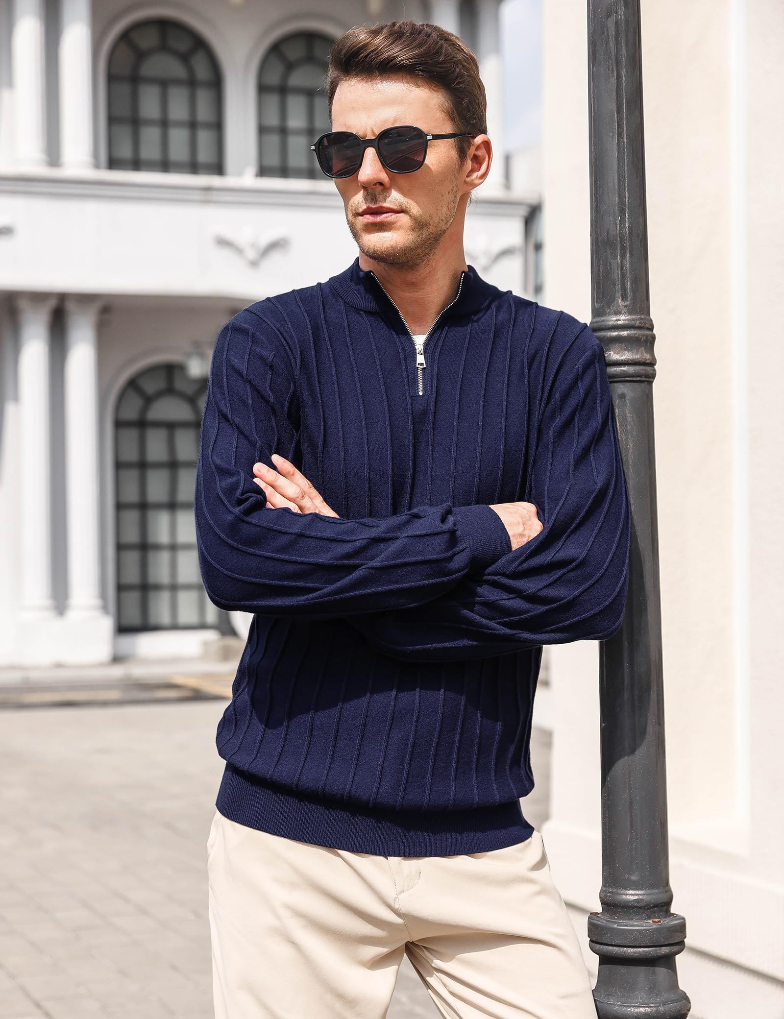 iClosam Maglione Uomo Invernali Collo Alto con Zip Pullover Giacca in Maglia Maglione Pullover Invernale Tenere Caldo