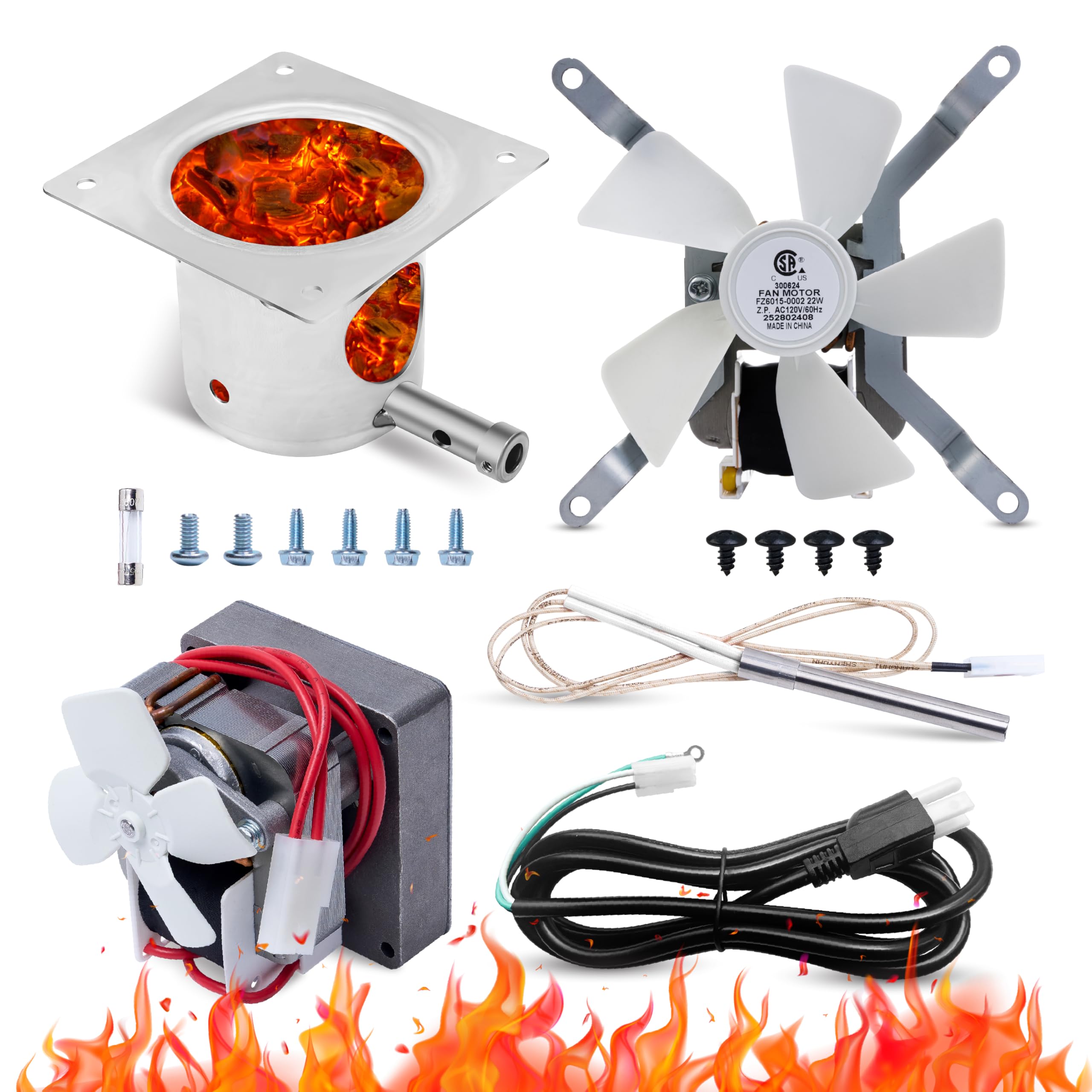 Canamax Traeger Grill Parts Kit Complete Set for Pellet Grill Auger Motor, Induction Fan, Fire Burn Pot, Hot Rod Igniter, Fuse, Power Cord - Compatible with Traeger, Pit Boss, Camp Chef, Z Grill