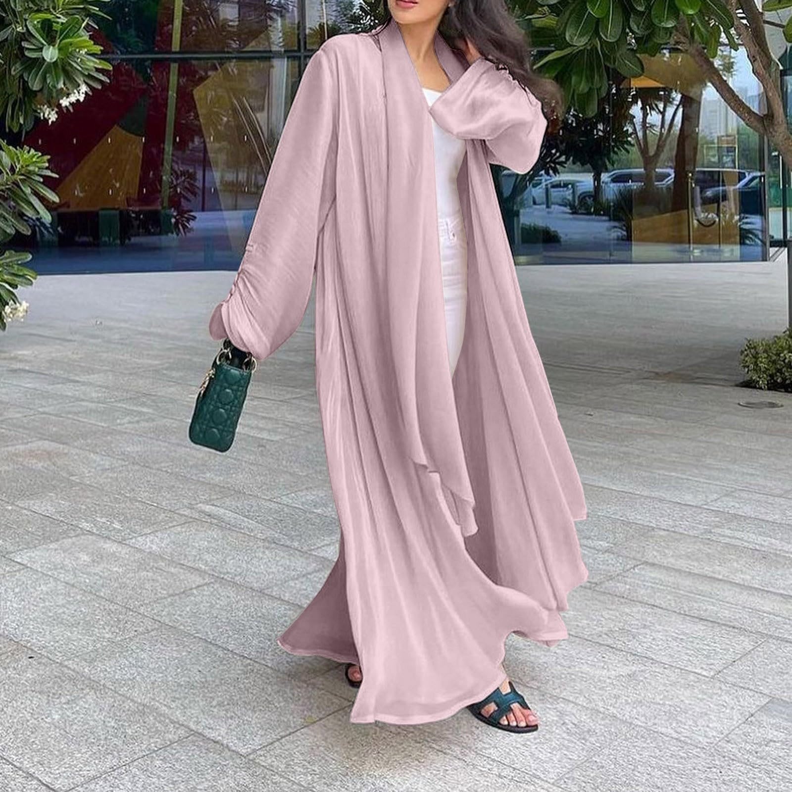 Robes Musulmanes Femme Ouverte Cardigan Islamique Abaya Robes Coton Doux Robe de Musulmane Pleine Longueur Robes de Arabe Moyen-Orient Ramadan Kaftan de Dubaï Vetement De Priere pour Femmes