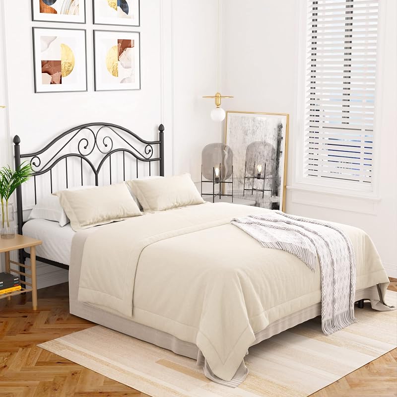 Elephance Full Size Metal Bed Frame with Vintage Headboard Platform Bed image 3