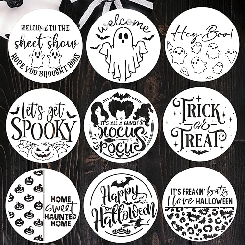 Miniatura 8 de Plantillas de Halloween para pintar sobre madera, plantilla redonda de Halloween de 12 pulgadas, plantillas de Hey Boo Trick or Treat Hocus Pocus