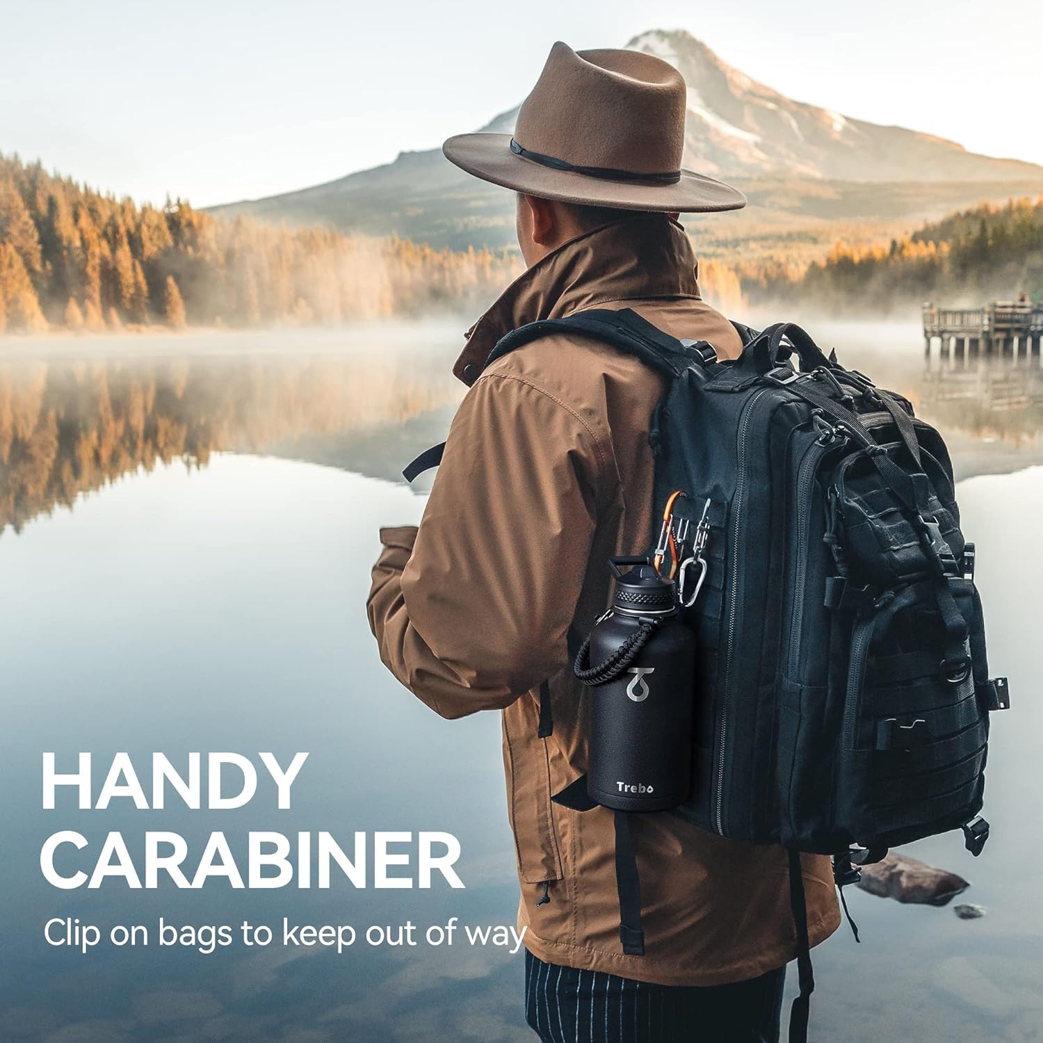 Trebo 64oz Water Bottle,Large Stainless Steel Water Jug with 3 Lids, Triple Wall Vacuum Sports Thermo bottle Keep Hot 24 Hours & Cold 48 Hours,Wide Mouth Flask,Black - Image 8