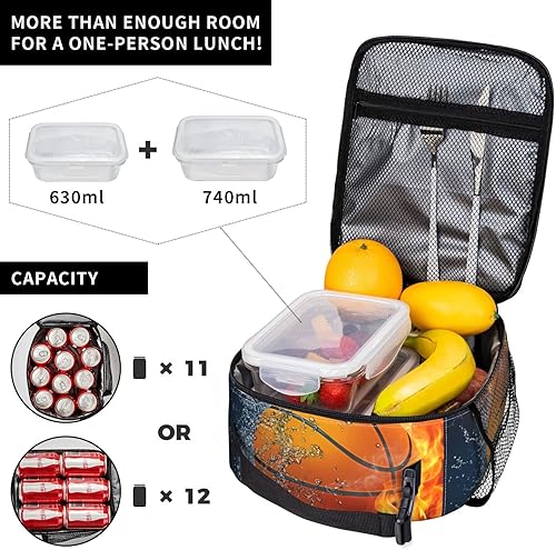 Miniatura 4 de Bolsa de almuerzo con pelota de baloncesto para niños y niñas, reutilizable, aislada, bolsa de almuerzo portátil para niños, escuela, hombres,