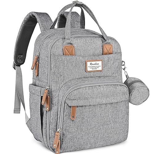 Miniatura 10 de RUVALINO - Mochila para pañales multifunción de viaje bolsa de maternidad para bebé gran capacidad impermeable y elegante color gris