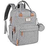 RUVALINO Diaper Bag Backpack-Expandable Baby Bag with up to 50% Capacity -Baby Essentials Bag with Changing Pad Insulated Bottle Holders & Pacifier Case, Waterproof, Gray XL
