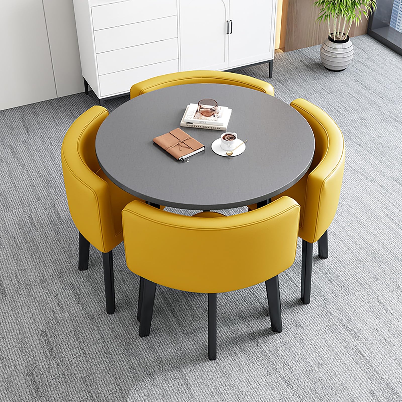 AYCDL Round Dining Table Set with 4 Chairs 80cm SpaceSaving Furniture Combo for Dining Rooms Cafés and Small Spaces – Stylish and Modern Design,F-Einheitsgr??e