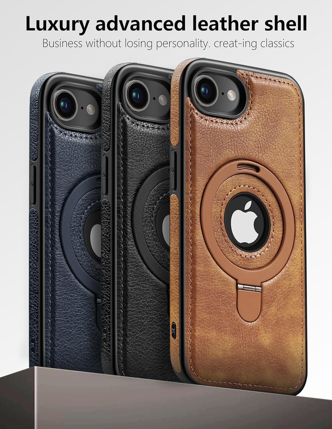 Magnetic for iPhone 16e Leather Case,Invisible Stand [Compatible with Magsafe] Slim Kickstand Phone Cove (Brown, iPhone 16e - 6.1'') - Image 4