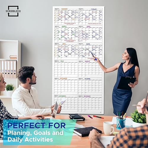 Miniatura 5 de Calendario de pared grande  36 x 75 pulgadas  Planificador de pared reutilizable de borrado en seco  Póster laminado gigante  Organizador de