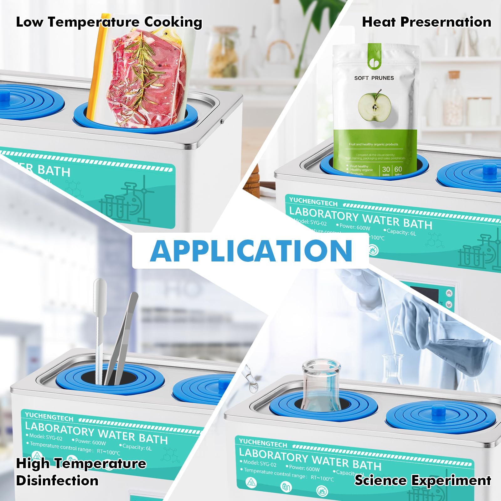 YUCHENGTECH 6L Digitales Labor Wasserbad 600W Thermostatisches Labor Wasserbad 0-999min für Laboranwendungen Lebensmittelerwärmung Chemisch-biologische Experimente