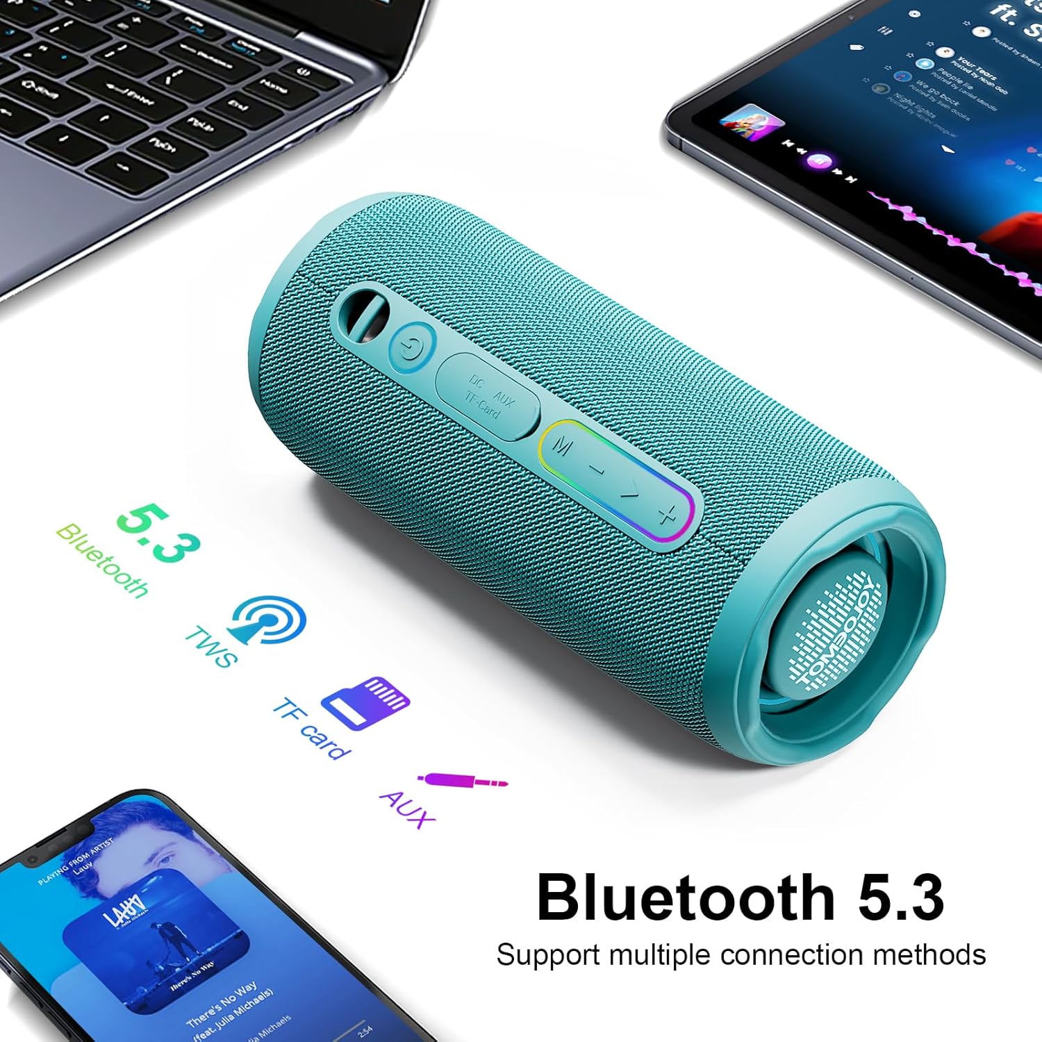 Bluetooth Speakers Wireless Loud Stereo Sound, Powerful Deep Bass, TWS Pairing, IPX7 Waterproof Dustproof,12H Playtime, Portable Speaker Bluetooth for Travel, Sport, Party, Biking (Teal) - Image 5