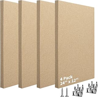 Art3dwallpanels 4 PCS Acoustic Panels, 24''x12'' Fabric Soundproof Wall Panels, Easy-Hook Mounting Sound Absorbing Panels for Studios, Office, Home Theater, Camel