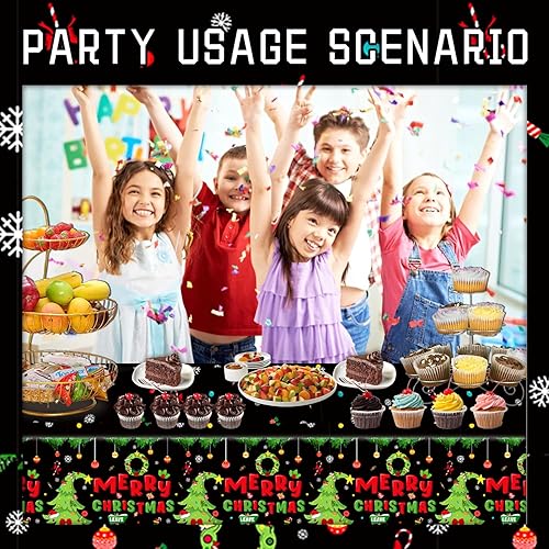 Miniatura 7 de 2 manteles desechables de Navidad, 108 x 54 pulgadas, rectangular, de plástico, impermeable, con patrones novedosos, corona de regalo de calcetines