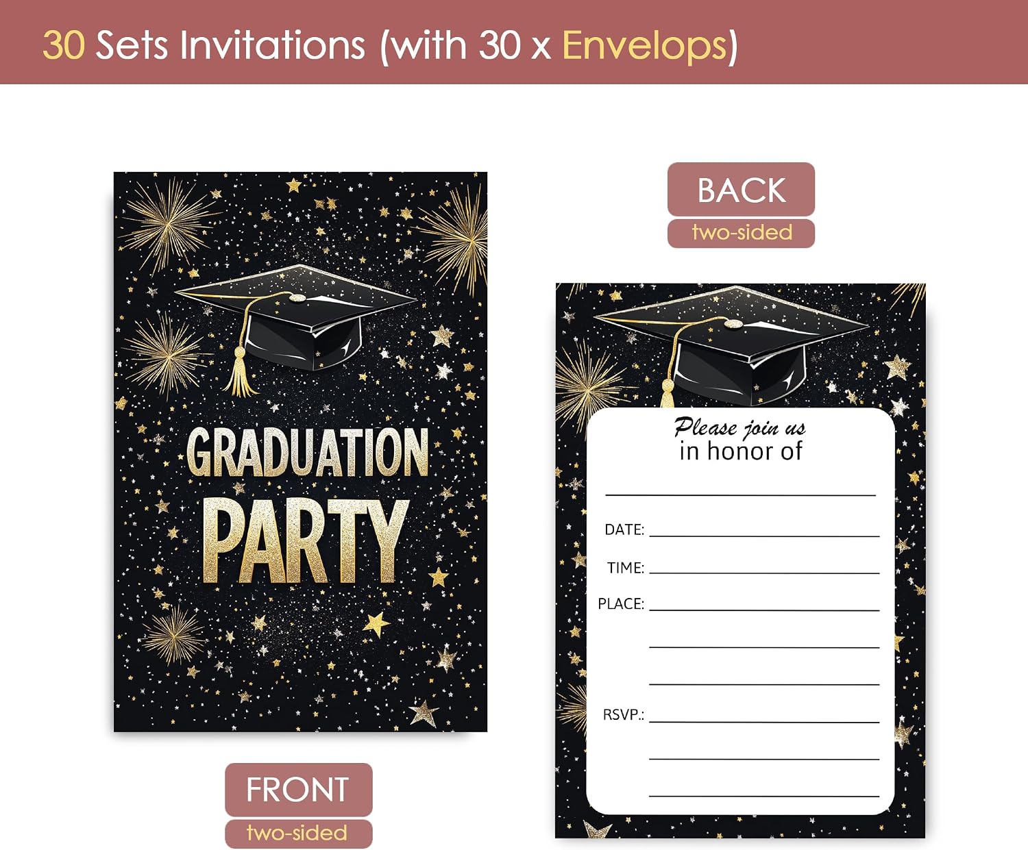 Graduation Party Invitation, Graduation Invites for Grad Celebration Announcement, 30 Sets with Envelopes