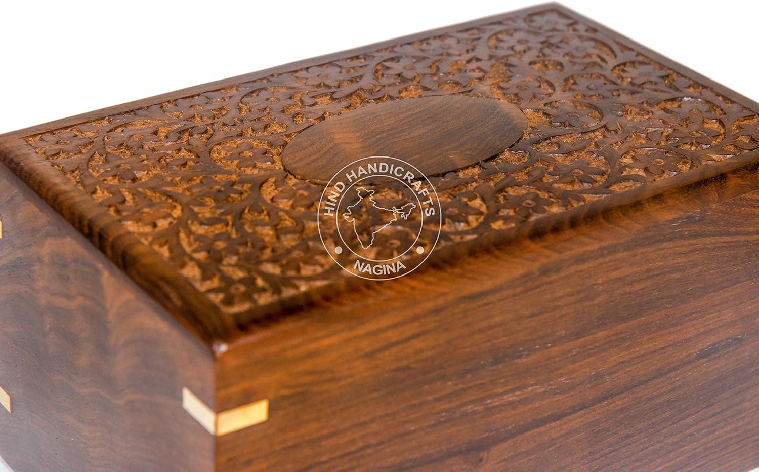 Beautifully Handmade & Handcrafted Rosewood Floral Engraving Wooden Cremation Box/Urns for Human Ashes Adult, Funeral Urn Box (9" x 5.5" x 4.5" - 180lbs or 72kg, Natural-2)