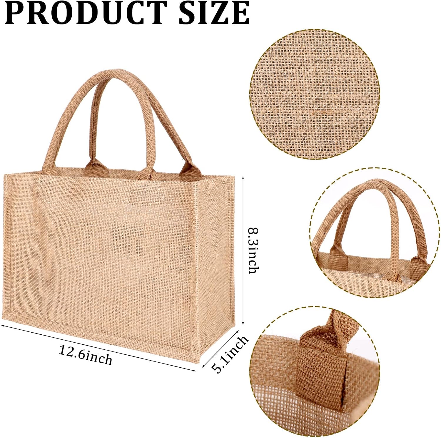 12 Pcs Large Jute Totes Burlap Gift Bags with Handles 12.6x 8.3 x 5.1inches Reusable Blank Bridesmaid Gift Bags Burlap Bags for Beach Teacher Bridesmaid Wedding DIY Decoration(12.6x 8.3 x 5.1inches)