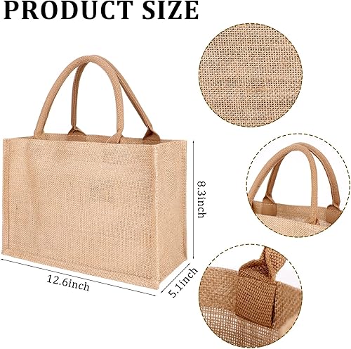 Vista 2 de 12 bolsas grandes de yute con asas de 12.6 x 8.3 x 5.1 pulgadas, reutilizables, bolsas de regalo de dama de honor, bolsas de arpillera para playa