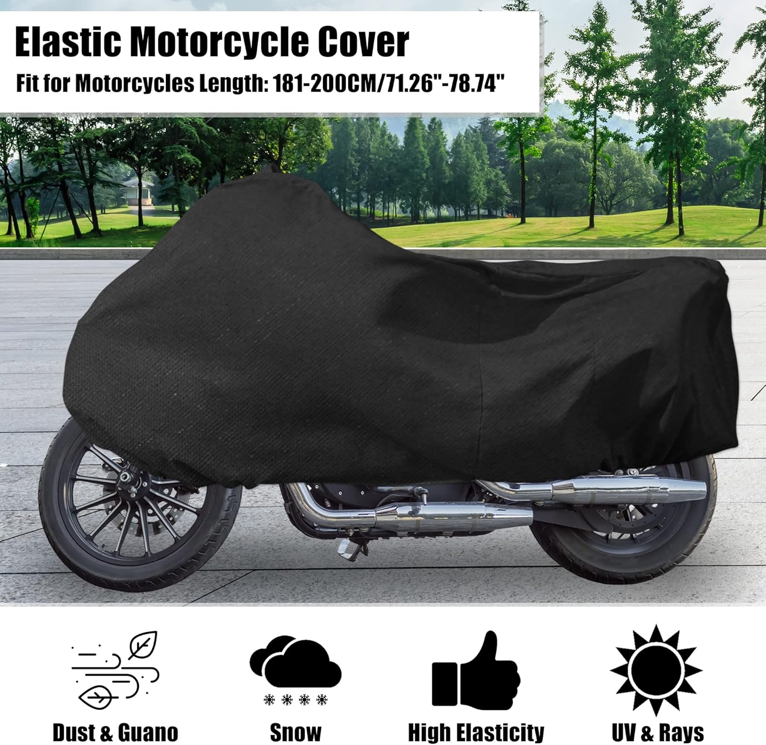 Motoforti L Indoor Motorcycle Cover Elastic Dust-Proof Covers Motorbikes Cover Sun Snow Protector for Honda CB CBR for Yamaha FZ FZR YZF Dirt Bikes Black