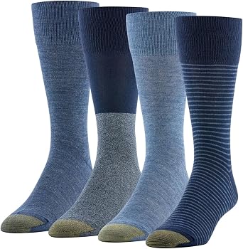 Gold Toe Mens Dress Socks, Flat Knit Crew, 6-12.5 Shoe Size, Blue, 4 Pairs