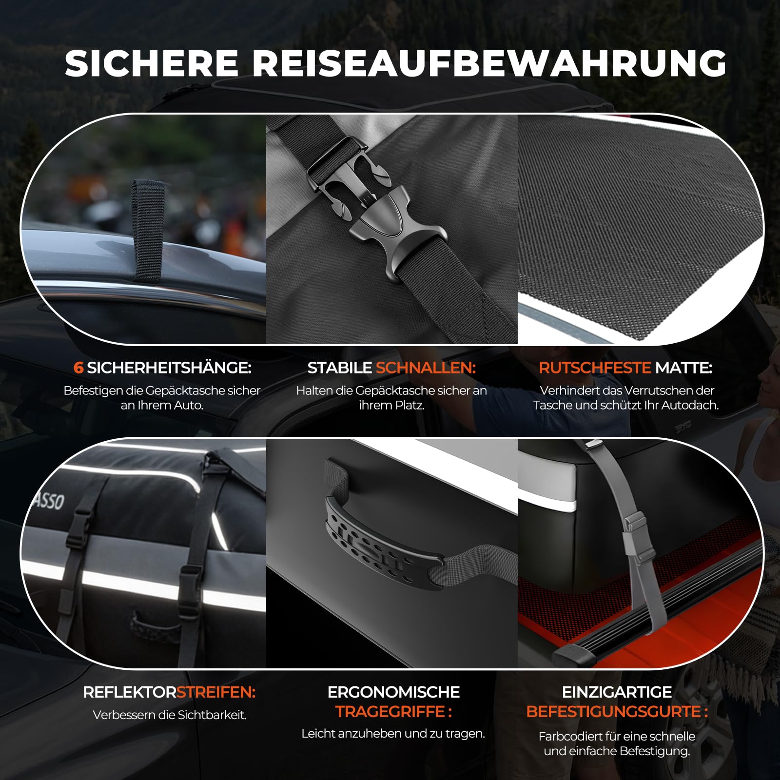 Autodachtasche 21 Kubikfuß (595 L), wasserdichte Dachbox für Pkw, SUV & Van, Robustes 840D-PVC, universell passend mit/ohne Dachgepäckträger, inkl. Rutschfester Matte & Zahlenschloss