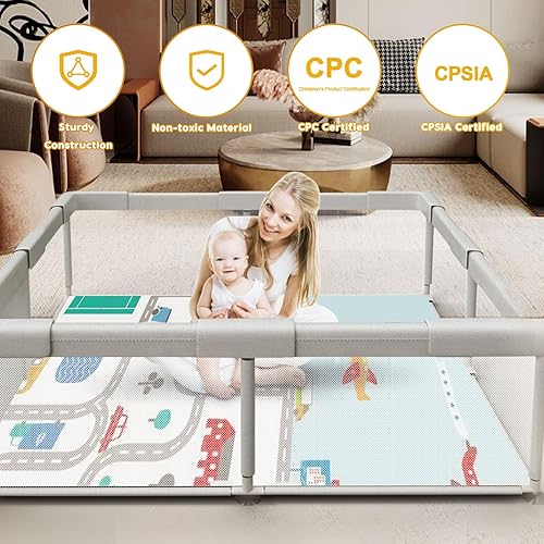 Miniatura 4 de Corralito para bebés con tapete pequeño corralito para bebés y niños pequeños, 50 x 50 pulgadas, juego de muebles de guardería