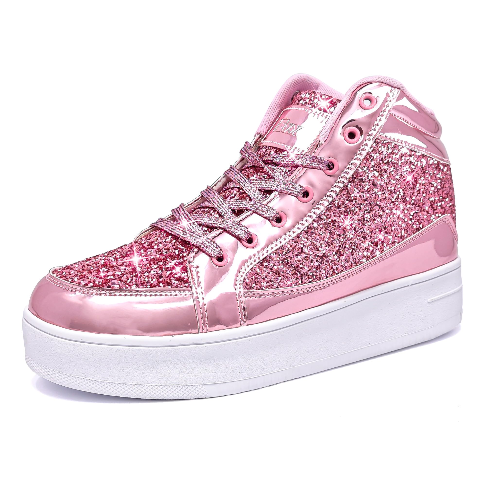 IGxx Womens Platform Glitter Shoes Black High Top Sparkly Sneakers Shiny Fashion Bling Dressy Sequin Metallic Sneakers Disco Wedding Shoes