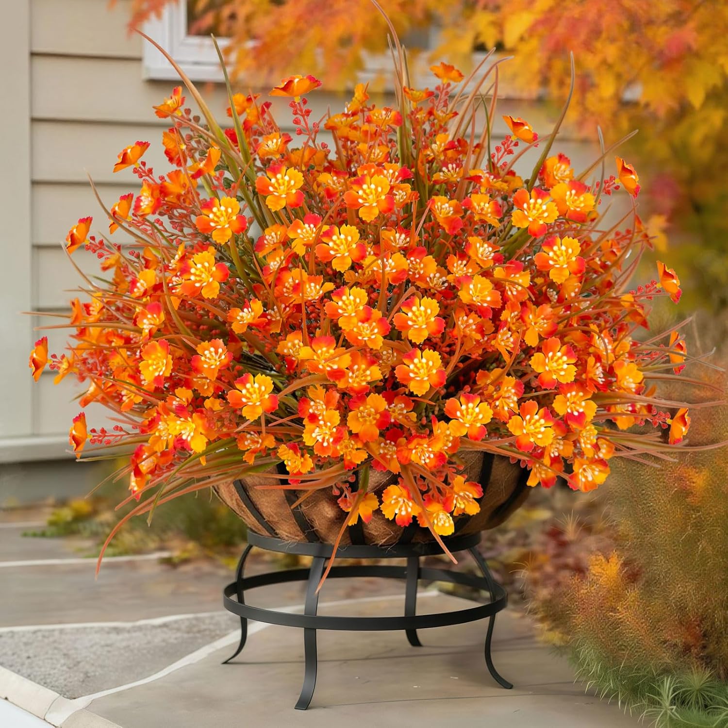 ICX 20pc Artificial Fall Flowers Outdoor,No Fade Silk Fake Mums Flowers,Fall Flower Artificial for Decoration,Outdoor Fake Plants for Door Porch Patio Planter Yard