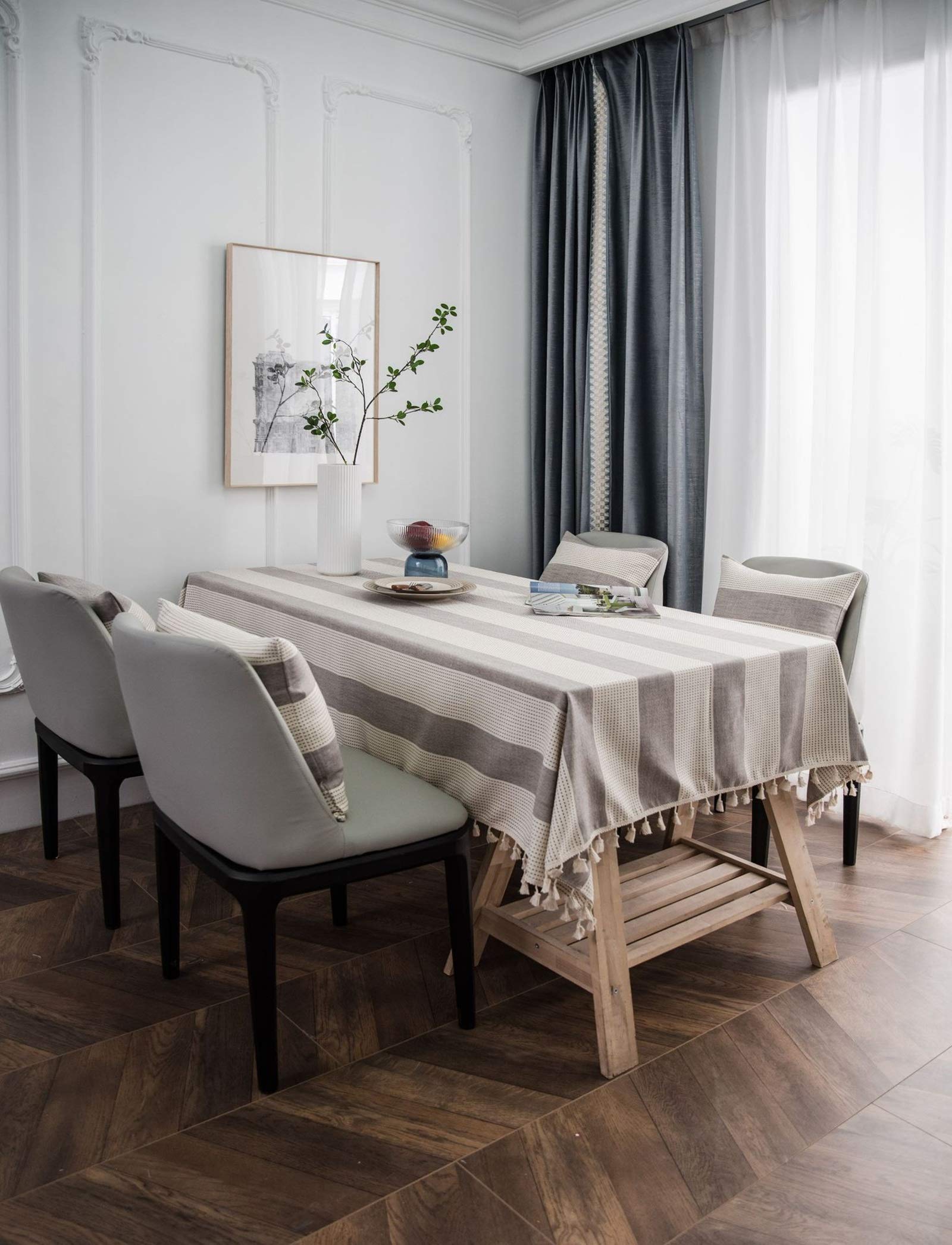 Daesar Tovaglia da Cucina Lavabile 250x140cm(98x55 inch) Tovaglia Rettangolare Fantasia Strisciasemplice Tovaglia Cucina Cotone caffè