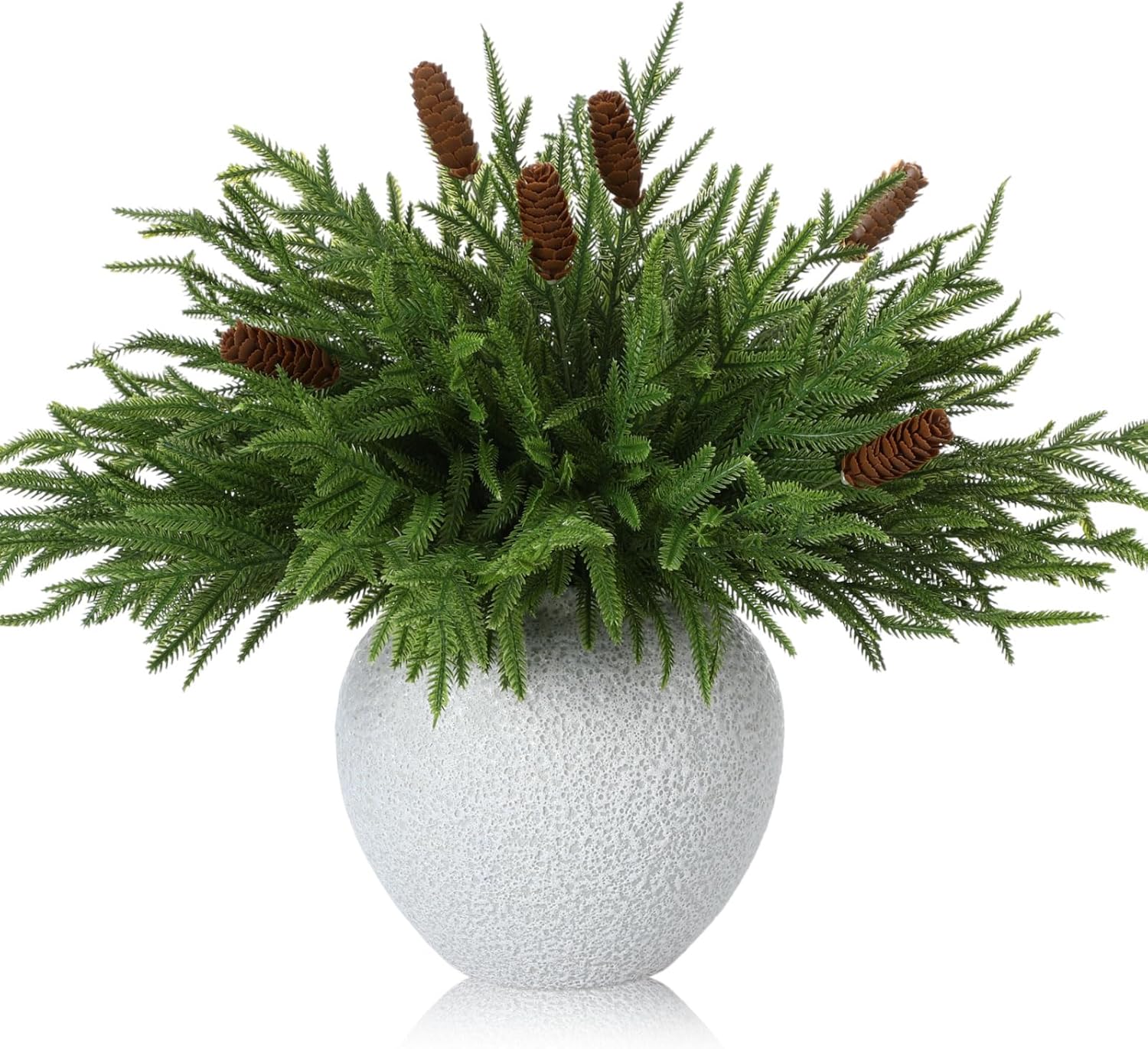 Hoteam 24 Pcs Christmas Norfolk Pine Branches with Pinecone Stems, 17 Inches Artificial Norfolk Pine Branches Faux DIY Greenery Picks for DIY Craft Garland Holiday Winter Table Xmas Decorating