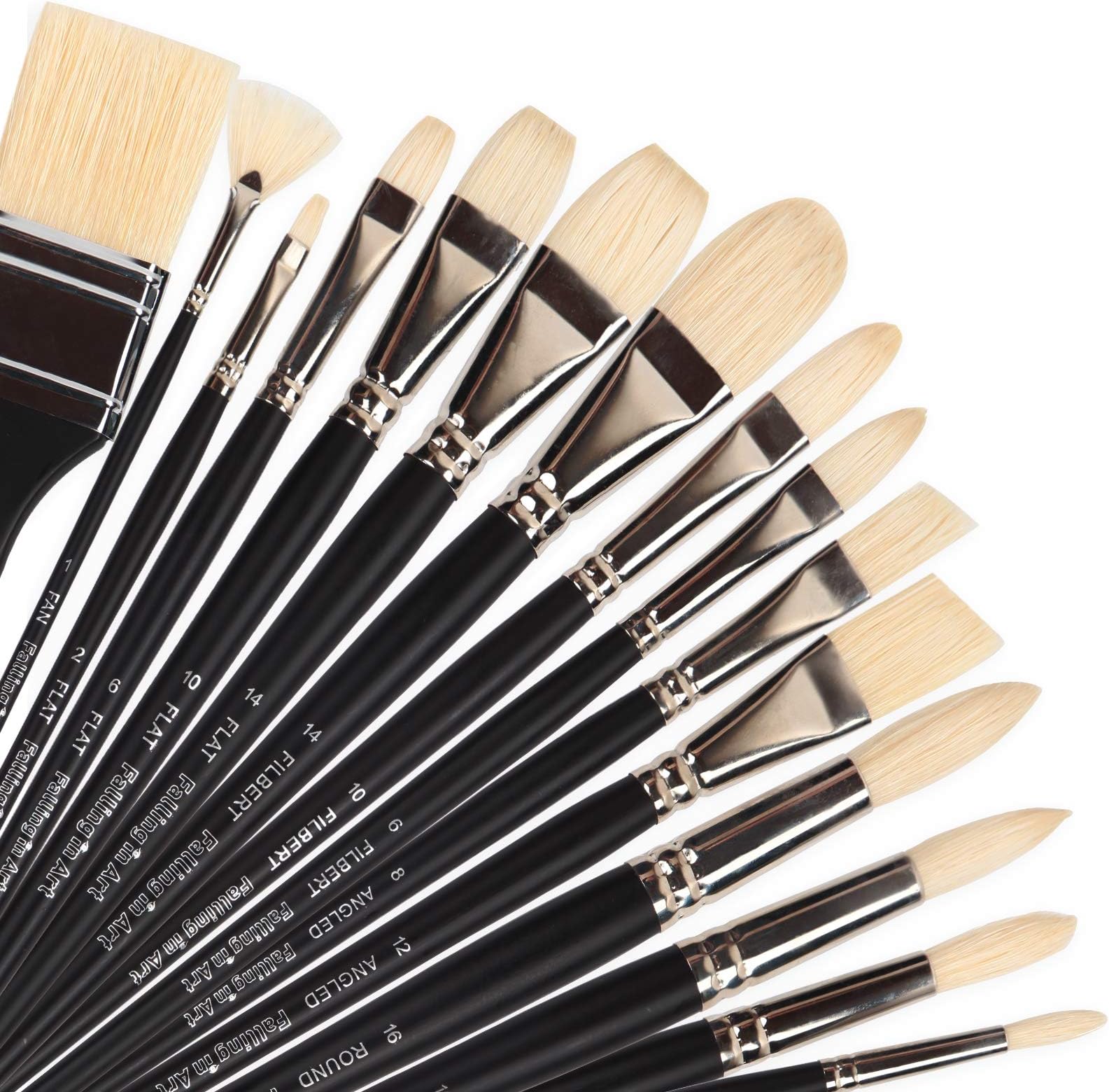 Falling in Art Natural Bristle Professional Paintbrush Set, 15PCS Long Handled Paint Brushes for Acrylic Painting, Oil Paint Brushes with Bamboo Storage Pouch