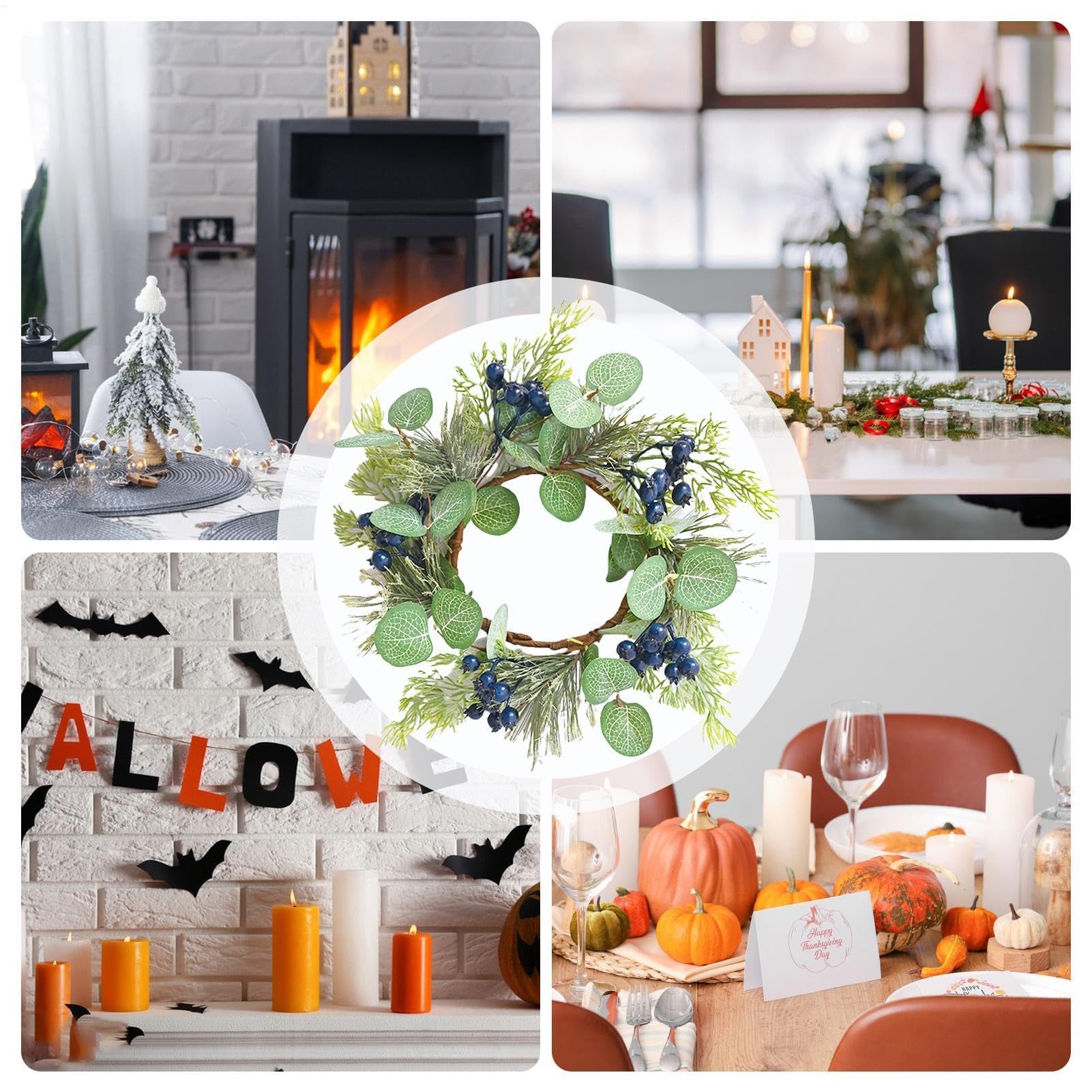 Corona de Velas de arándanos y eucalipto para decoración navideña y centros de Mesa.