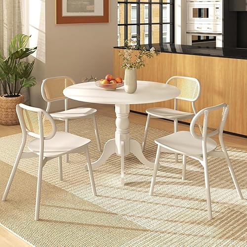 Miniatura 26 de COSTWAY Mesa de comedor redonda para 4, mesa de cocina de 39 pulgadas con marco de madera de goma maciza, almohadillas ajustables para los pies,