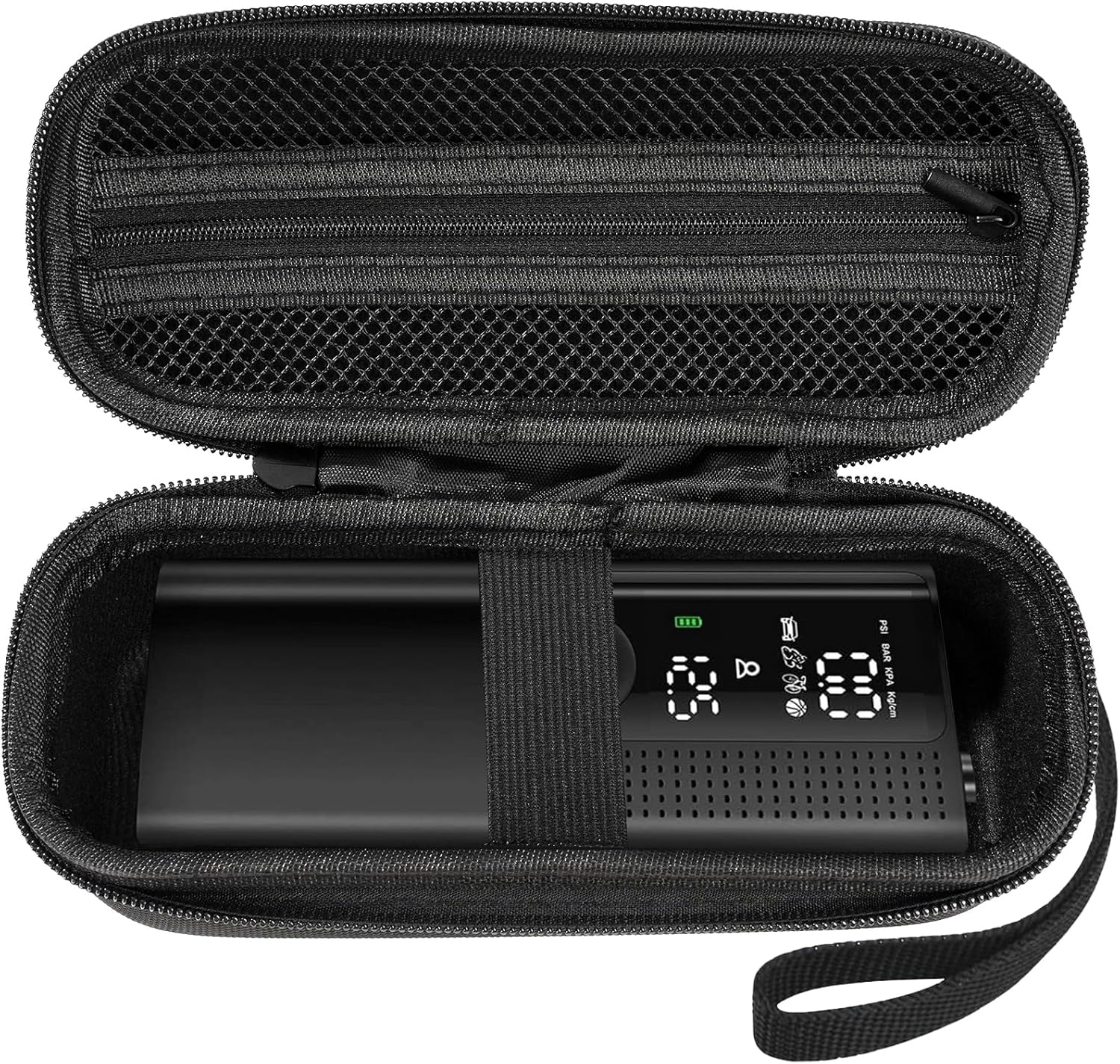 Carrying Case Compatible with Airmoto Tire Inflator, Hard Shell Storage Box for Tire Inflator Portable Air Compressor, Travel Protective Bag with Mesh Pocket for Air Pump Accessories, Black