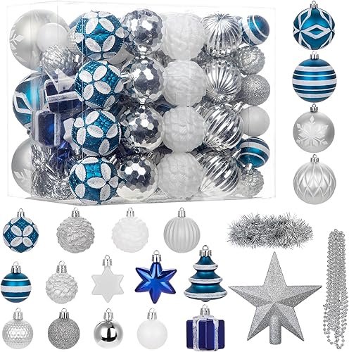 Miniatura 7 de Juego de 75 adornos navideños rojos y verdes - Kit de bolas inastillables para decoración de árbol de Navidad con estrella para coronar el árbol,