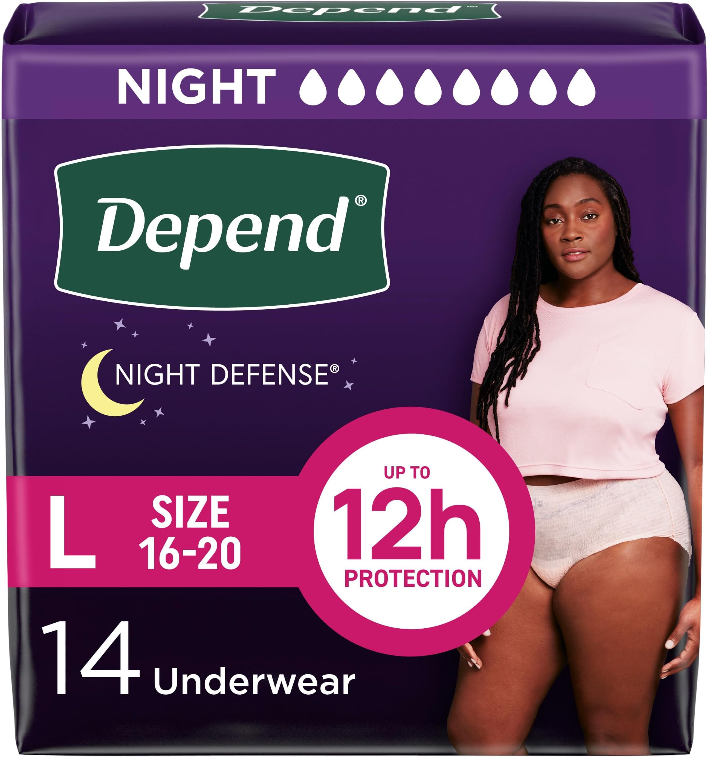 Night Defense Adult Incontinence & Postpartum Bladder Leak Underwear for Women, Disposable, Overnight, Large, Blush, 14 Count, Packaging May Vary