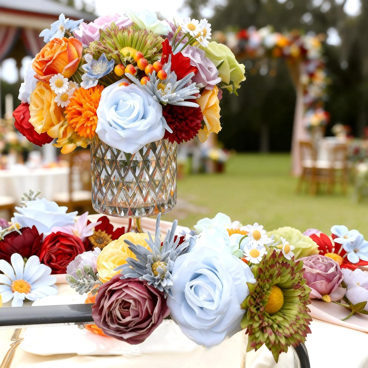 Artificial Flowers Combo Box Set, 38pcs Mix Flowers Dahlia Silk Roses, Daisy & Hydrangea with Stems for DIY Wedding Bouquets, Bridal Shower Centerpieces, Party & Home Decor, Floral Arrangement