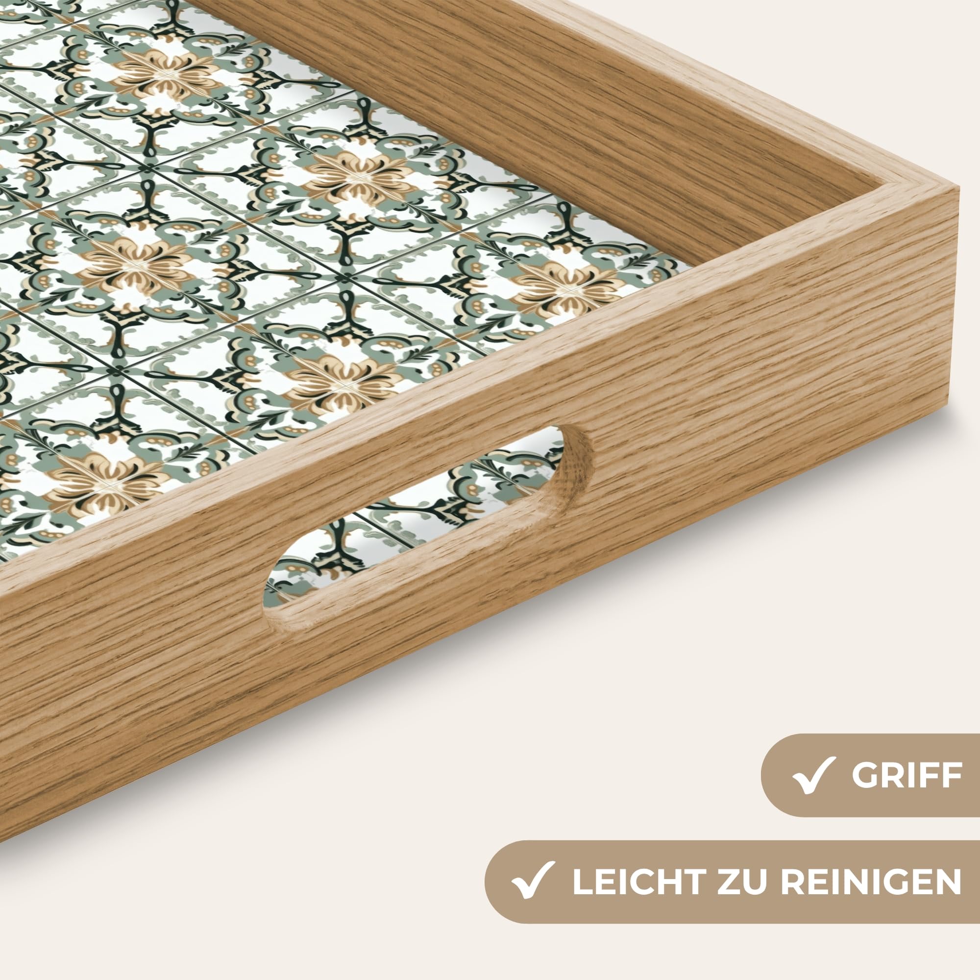 Serviertablett Rechteckig 40x30 cm Servierplatte Eiche Holz Tablett Mit Henkel Tray Kratzfest Kaffeetablett Tabletts Teetablett Blumig - Verwittert - Farbenfroh
