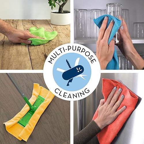 Miniatura 4 de S&T INC. Paquete de 50 paños de limpieza de microfibra de 12 x 16 pulgadas, toallas a granel para el hogar, toallas de microfibra reutilizables para