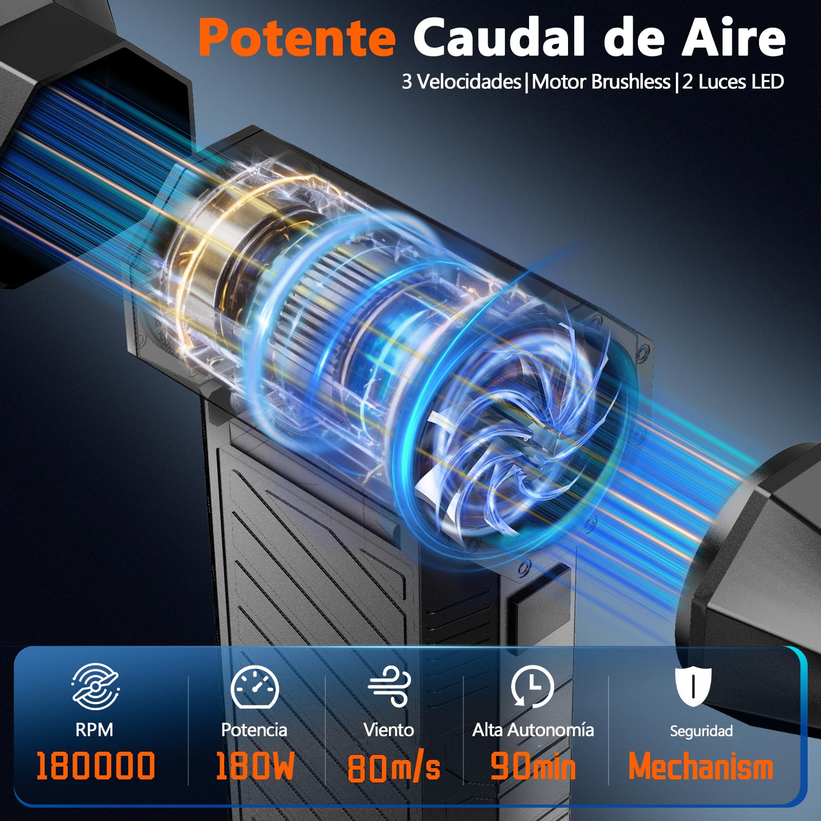 Preciva Soplador de Aire Potente, Aire Comprimido Limpieza y Aspirador 2 en 1, Pistola Aire con Bateria 8000 mAh, 180000 RPM, Mini Sopladora Ajustable para PC, Teclado y Coche