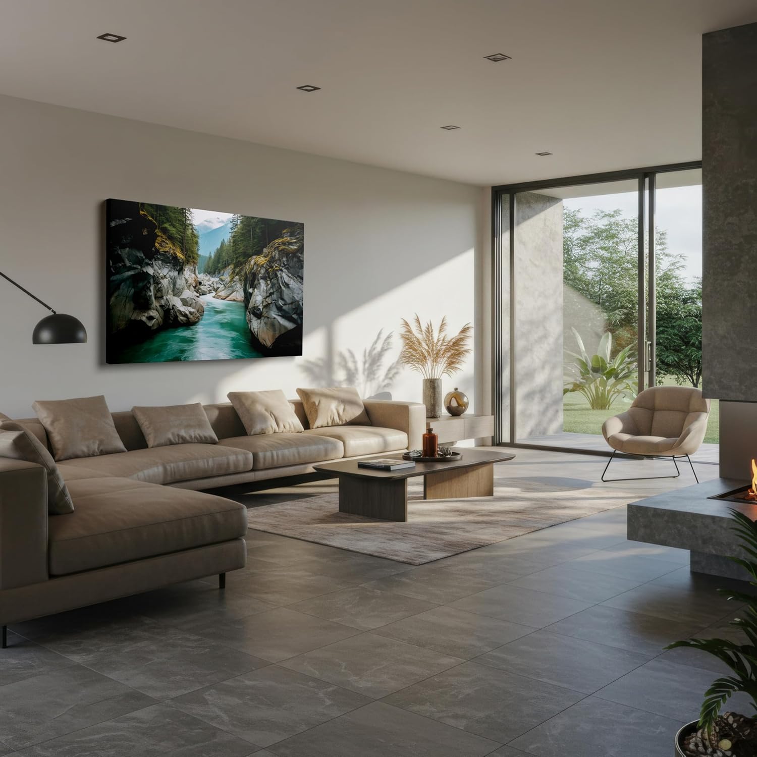 Canvas for Living room. Whispering Waters: Serenity Flows Through the Enchanted Forest, 27 x 18 inch Canvas Wall Art - Contemporary Masterpieces - Modern Home Decor