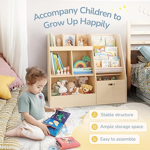 Miniatura 4 de Estantería 4 en 1 para niños y organizador de almacenamiento de juguetes, organizadores de juguetes de 3 niveles con cubos de juguetes extraíbles,