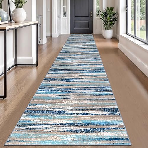 Miniatura 79 de Alfombra moderna abstracta de 2 x 6 pies, alfombra de pasillo lavable gris negro multi para cocina, antideslizante, suave, alfombra delgada de Gris