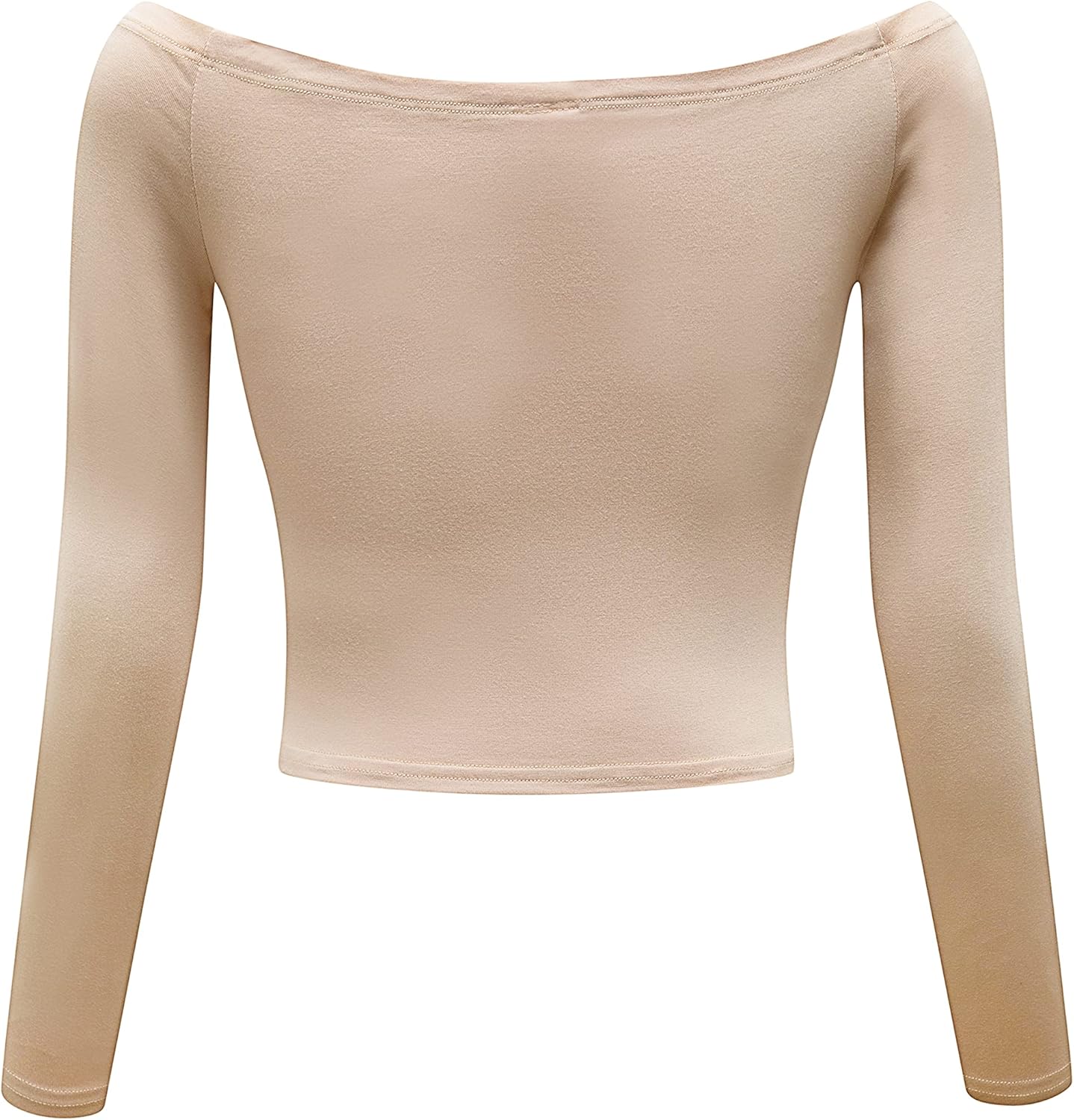 OThread & Co. Women's Off Shoulder Long Sleeve Crop Top Comfy Basic Stretch Layer Shirt - Image 4