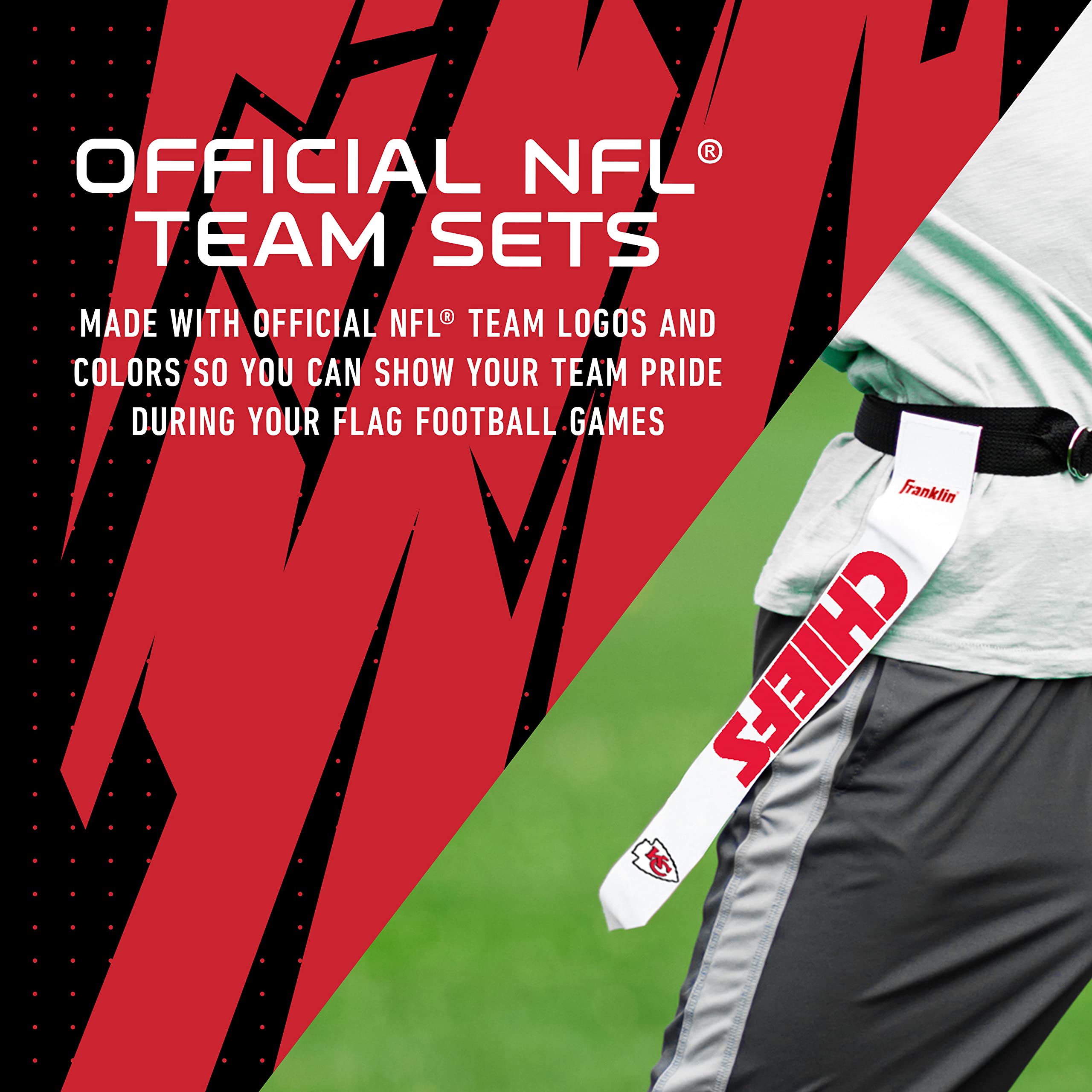 Franklin Sports NFL Team Flag- Football-Sets – Gürtel + Flaggen – Kinder + Erwachsene – passend für Taille bis zu 91,4 cm – NFL lizenziert