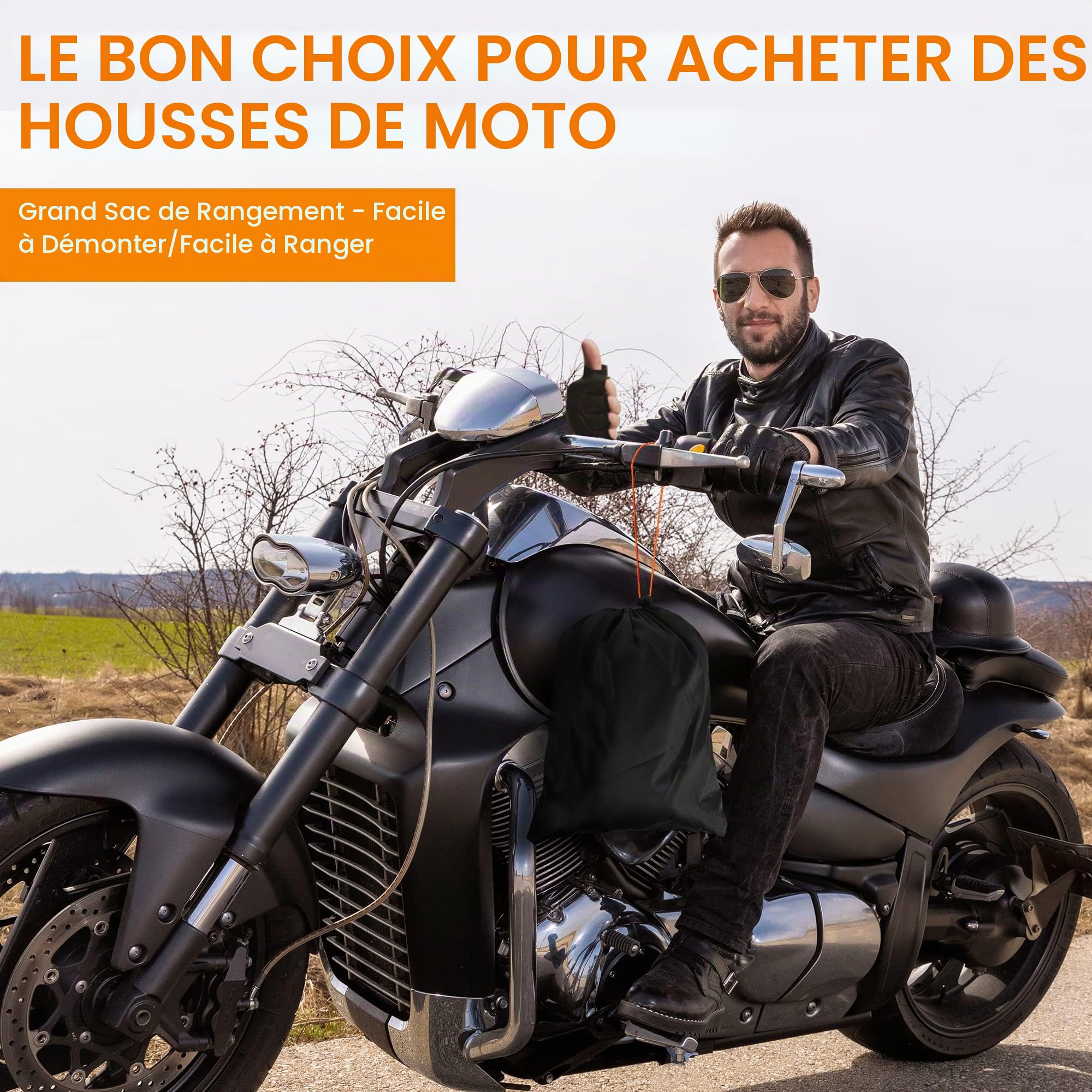 Bache Moto Exterieur Etanche Universelle Extérieure Robuste: Protection Supérieure avec Fenêtre de Plaque d'Immatriculation & 4 Bandes Réfléchissantes - XXXXL(270x95x140 cm)