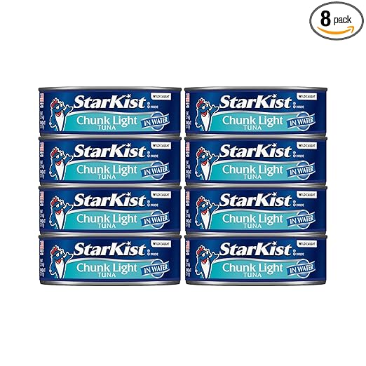 StarKist Chunk Light Tuna in Water, 5 oz (8 Pack) Canned Tuna Fish, Wild Caught, Gluten Free, Ready to Eat, Perfect for Salads, Keto Meals and Snacks, with 20g Protein & 90 Calories Per Serving